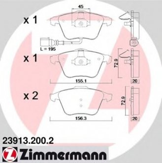 Комплект тормозных колодок, дисковый тормоз ZIMMERMANN 23913.200.2 (фото 1)