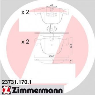 Комплект тормозных колодок, дисковый тормоз ZIMMERMANN 23731.170.1