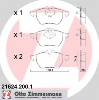 Комплект тормозных колодок, дисковый тормоз ZIMMERMANN 21624.200.1 (фото 1)