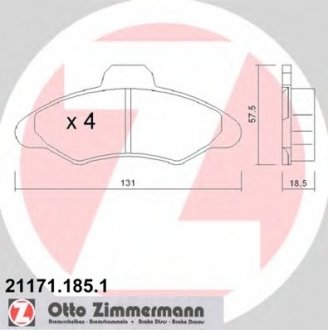 Комплект тормозных колодок, дисковый тормоз ZIMMERMANN 21171.185.1 (фото 1)