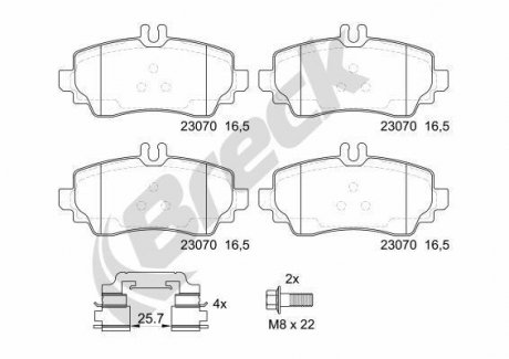 Комплект тормозных колодок, дисковый тормоз BRECK 23070 10 701 20