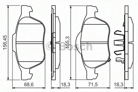 Комплект гальмівних колодок передн, TOYOTA AVENSIS 1.6-2.0D 10.99-02.03 BOSCH 0 986 494 485