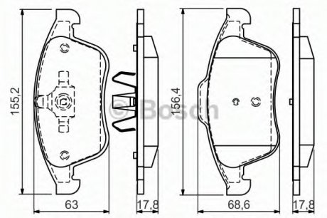 Комплект тормозных колодок, дисковый тормоз BOSCH 0 986 494 556 (фото 1)