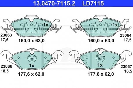 Комплект тормозных колодок, дисковый тормоз ATE 13.0470-7115.2