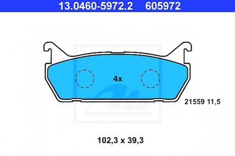 Комплект тормозных колодок, дисковый тормоз ATE 13.0460-5972.2
