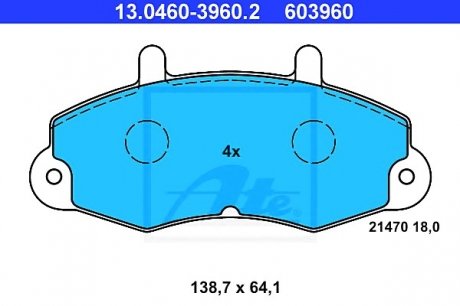Комплект тормозных колодок, дисковый тормоз ATE 13.0460-3960.2