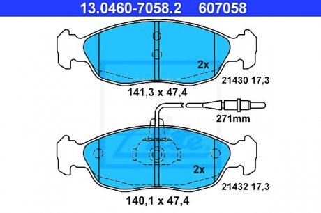 Комплект тормозных колодок, дисковый тормоз ATE 13.0460-7058.2