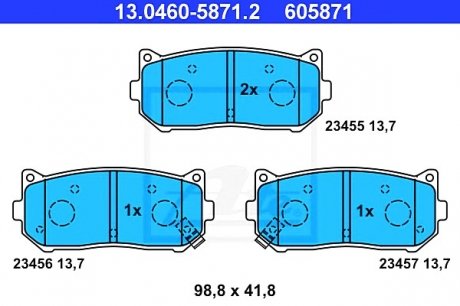 Комплект тормозных колодок, дисковый тормоз ATE 13.0460-5871.2