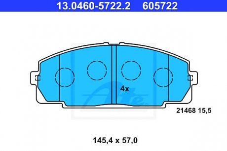 Комплект тормозных колодок, дисковый тормоз ATE 13.0460-5722.2