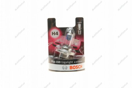 Лампа накаливания H4 12V 60/55W P43t GigaLight +150 (blister 1шт) BOSCH 1987301136 (фото 1)