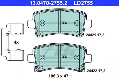 Комплект тормозных колодок, дисковый тормоз ATE 13.0470-2755.2 (фото 1)