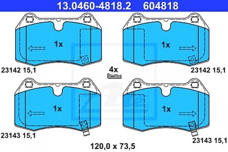 Комплект тормозных колодок, дисковый тормоз ATE 13.0460-4818.2