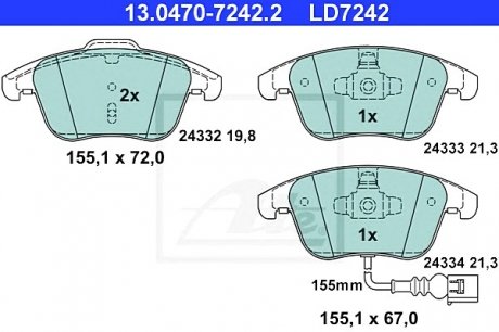 Комплект тормозных колодок, дисковый тормоз ATE 13.0470-7242.2 (фото 1)
