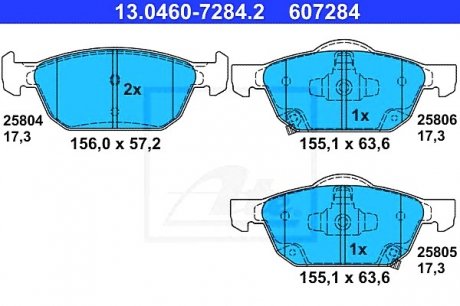 Гальмівні колодки, дискові ATE 13.0460-7284.2