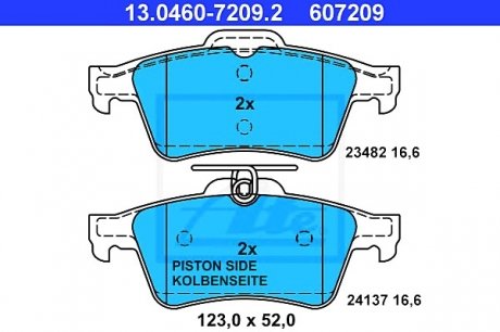 Комплект тормозных колодок, дисковый тормоз ATE 13.0460-7209.2