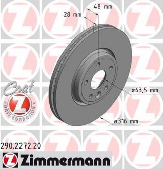 Tarcza ham.JAGUAR XE 15- @316X28 przєd ZIMMERMANN 290.2272.20