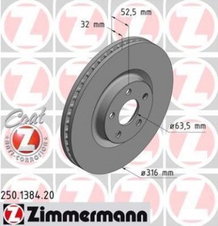 Гальмiвнi диски переднi ZIMMERMANN 250.1384.20 (фото 1)