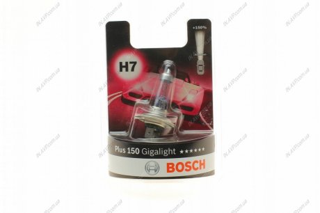 Лампа накаливания H7 12V 55W PX26d GigaLight +150 (blister 1шт) BOSCH 1987301137