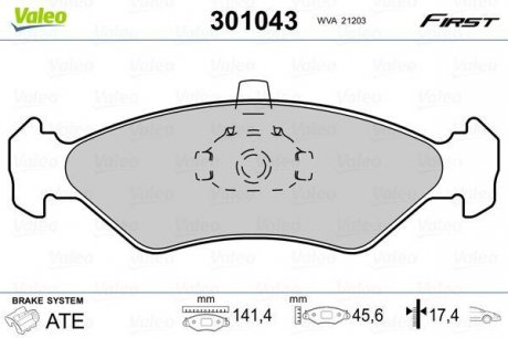 Комплект тормозных колодок, дисковый тормоз Valeo 301043