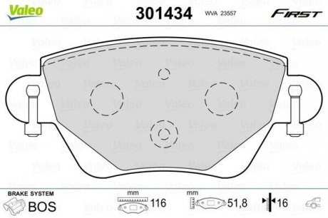 Комплект тормозных колодок, дисковый тормоз Valeo 301434 (фото 1)