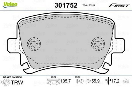 Комплект тормозных колодок, дисковый тормоз Valeo 301752