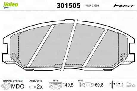 Комплект тормозных колодок, дисковый тормоз Valeo 301505