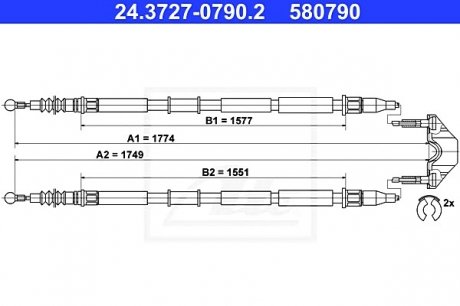 Трос, стояночная тормозная система ATE 24.3727-0790.2