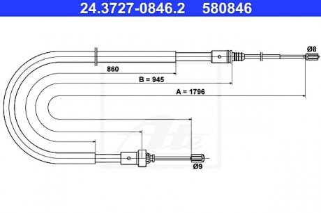 Трос, стояночная тормозная система ATE 24.3727-0846.2