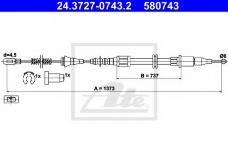 Трос, стояночная тормозная система ATE 24.3727-0743.2 (фото 1)