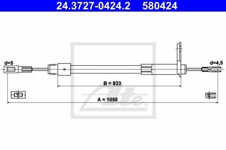 Трос, стояночная тормозная система ATE 24.3727-0424.2
