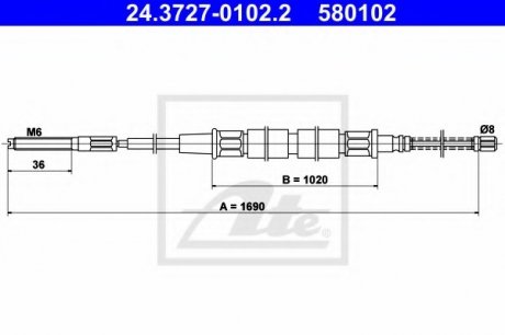 Трос, стояночная тормозная система ATE 24.3727-0102.2