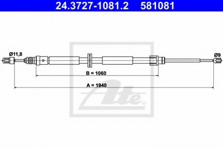 Трос, стояночная тормозная система ATE 24.3727-1081.2