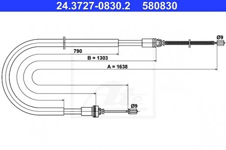 Трос, стояночная тормозная система ATE 24.3727-0830.2