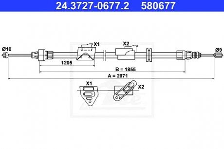 Трос, стояночная тормозная система ATE 24.3727-0677.2