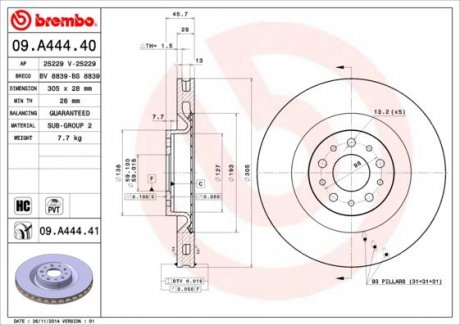 Тормозной диск Painted disk Brembo 09.A444.41 (фото 1)