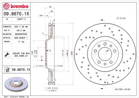 Тормозные диски Brembo 09.8670.1X (фото 1)