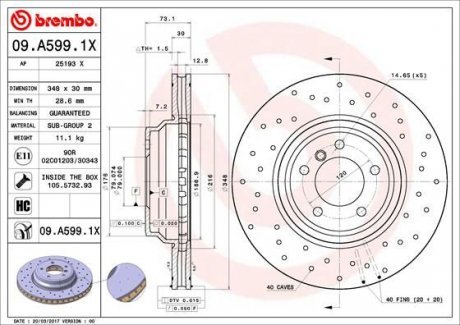 Тормозной диск Brembo 09.A599.1X (фото 1)