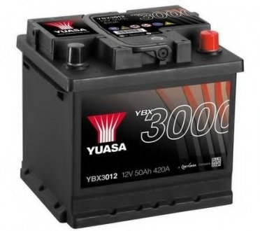 Акумулятор 12В 52Агод./450А YBX3000 SMF (R+ стандартні) 207x175x190 B13 - монтажний фланець 10.5мм (пусковий) YUASA YBX3012