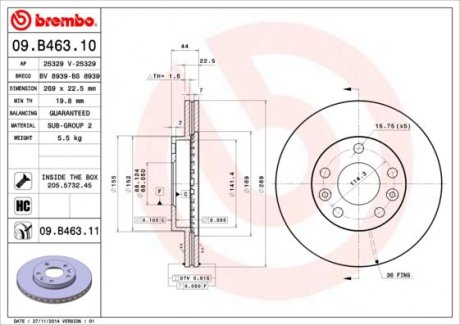 Тормозной диск Brembo 09.B463.11