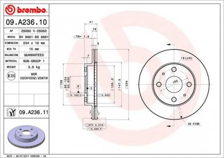 Тормозной диск Brembo 09.A236.11 (фото 1)