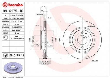 Гальмівний диск Brembo 09.C175.11 (фото 1)