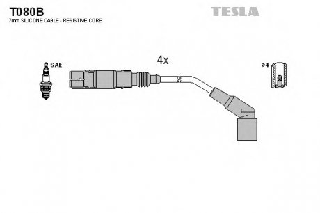 Комплект проводов зажигания TESLA T080B (фото 1)