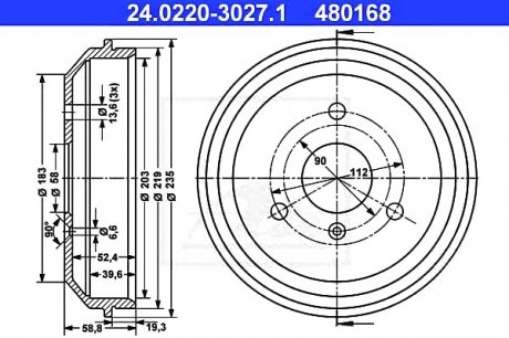 Тормозной барабан ATE 24.0220-3027.1