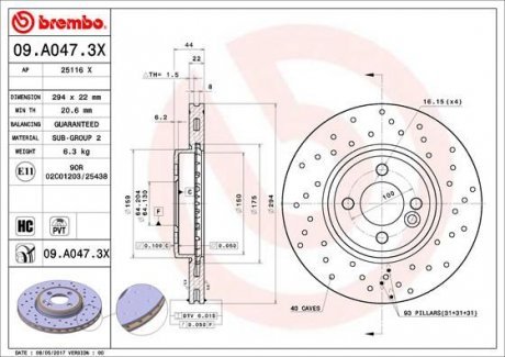 Тормозной диск Brembo 09.A047.3X (фото 1)