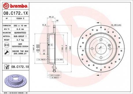 Гальмівний диск Brembo 08.C172.1X (фото 1)