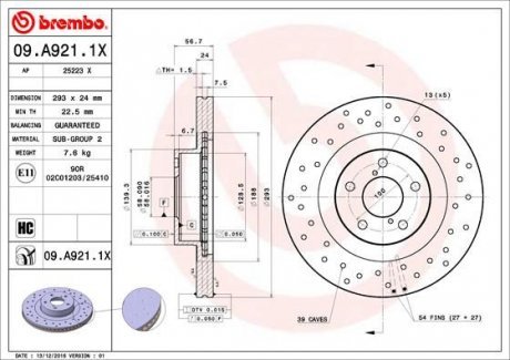 Гальмівні диски Brembo 09.A921.1X