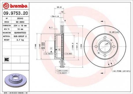 Тормозной диск Brembo 09.9753.21