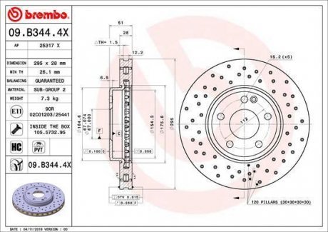 Тормозной диск Brembo 09.B344.4X (фото 1)