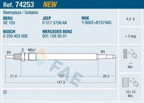 Свеча накаливания FAE 74253