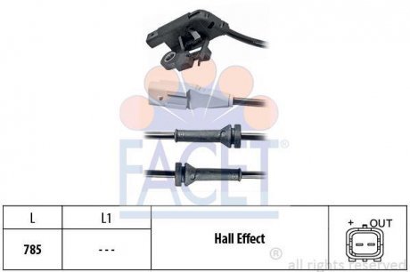 Датчик ABS Citroen C4 I, II/Peugeot 307 1.4-2.0D 00- задний Л/Пр 21.0031 Facet 210031
